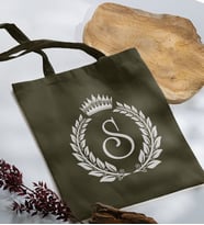 BK Gift Kişiye Özel Harfli Haki Kumaş Bez Çanta-7, Baskılı Omuz Çantası, Alışveriş Çantası