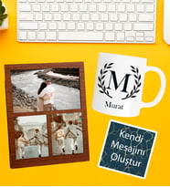 Kişiye Özel Baş Harf İsim Soyisim Beyaz Kupa 3 Fotoğraflı Kolaj Ve Kendi Mesajını Oluştur Kart Seti