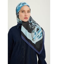 Schaless Pastel Yolculuk - Nefti - Efilia Desenli Eşarp - 90x90 Cm (Lacivert)