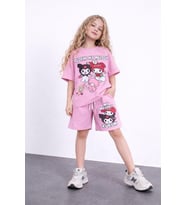 Cg Kids Kuromi ve My Melody Alt Üst Takım Süper Kalite Kumaş Sırt Baskılı (Pembe)