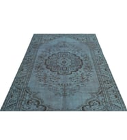 Mavi El Dokuma Halı Vintage Stil Madalyon Desenli Lüks Salon Halısı Eskitme Dekor