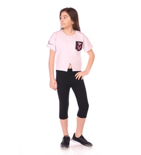 Toontoy Kız Çocuk Göğsü Ayıcık Baskılı Kaprili Takım (Açık Lila)