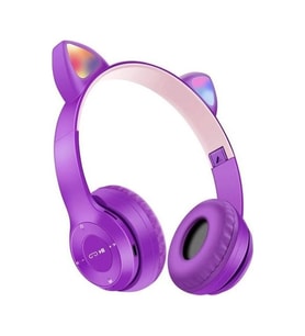 Bluetooth Kablosuz Kedi Kulaklık Desenli Kulaküstü Kulaklık Mor Mor