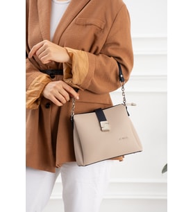 Kadın Polo Kumaş JP Gümüş Logolu Şık El Ve Omuz Çantası Shoulder Bag EBAT: 23 X 18 CM (STD)