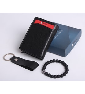 KİŞİYE ÖZEL YENİ TREND OTOMATİK MEKANİZMALI CÜZDAN - ANAHTARLIK VE BİLEKLİK HEDİYELİ (Siyah)