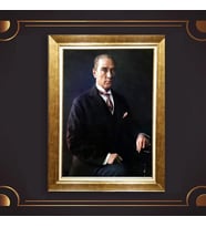 Altın Varaklı Çerçeveli Paspartulu Atatürk Tablo z5089 (Gold)