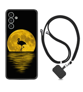 Samsung A23 A31 A32 A50 A51 A52 A53 A70 Kılıf Boyun Askılı Silikon Ay ve Flamingo 1775