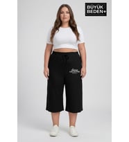 Kadın Büyük Beden Unified Collective Baskılı Beli Lastikli Bol Paça Kapri Şort 3XL-6XL SPR26BSRK591-10