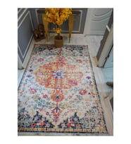 Dekoratif Modern Renkli Klasik Desenli Kaymaz Taban Yıkanır Leke Tutmaz Dot Taban Halı Drk8042-10 (Çok Renkli)