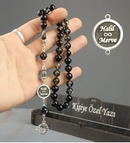 Tesbih Otağı Gümüş İsimli Ateş Kehribar Tesbih Kişiye Özel Ahşap Kutulu Sertifikalı Tespih