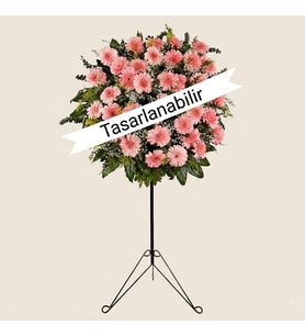 Pembe Gerbera Ayaklı Ferforje Çelenk (1,20 cm)