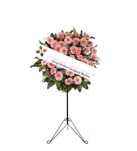 Pembe Gerbera Ayaklı Ferforje Çelenk