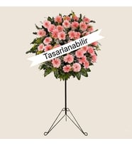 Pembe Gerbera Ayaklı Ferforje Çelenk (1,20 cm)