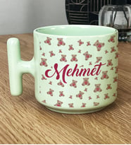 Kişiye Özel İsimli İsim Yazılı Ayıcık Hediye Pastel T Kupa Erkek Sevgiliye Hediye (Yeşil)
