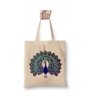 Tavus Kuşu Peacock Art 02 Beyaz Bez Çanta Uzun Saplı Alışveriş Çantası Plaj Çantası