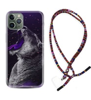 Apple iPhone 11 12 13 14 Pro Max Kılıf Boyun Asklı Rasta Silikon Purple Leopar 1750