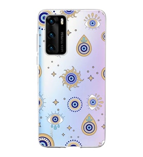 PrintiFy Huawei P40 ile Uyumlu 1mm Slim Fit Nazar Boncuğu 5 Baskılı Şeffaf  Kılıf