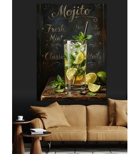 Bardakta Taze Naneli Mojito Kokteyli Dekoratif Kanvas - Mdf Ahşap Tablo