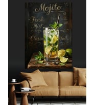 Bardakta Taze Naneli Mojito Kokteyli Dekoratif Kanvas - Mdf Ahşap Tablo