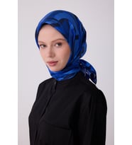 Geometrik Desen İpek Twill Eşarp  - 2026 İlkbahar-Yaz (T)  4327 (Saks)