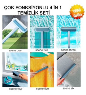 Pencere Cibinliği Temizlik Seti 4 In 1 Ev Temizlik Ürünü Pencere Tül Temizlik Cam Sileceği