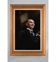 Altın Varaklı Çerçeveli Paspartulu Atatürk Tablo a636 (Gold)