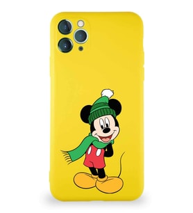 Apple iPhone 11 Pro Max Soft Premier Kapak Mickey Mouse-G Tasarımlı Silikon Kılıf - Sarı (Şeffaf)