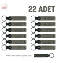 Kül Gri & Yeşil, Anaokulu Anısı Olarak Üzerinde İsim Yazılı Anahtarlık 22’li Set, Özel Hediye