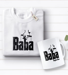 BK Gift Kişiye Özel Baba Godfather Tasarımlı Beyaz Tişört ve Kupa Seti-2 (Model 1)