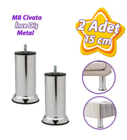 2 Adet Metal Destek Ayağı 15 Cm Krom Mobilya Kanepe Baza Koltuk Ünite Ayakları Metrik 8 Civatalı İnce Diş