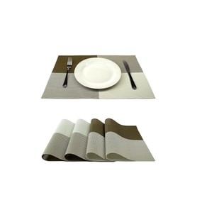 Amerikan Servis Sunum Altlığı 4 Adet Kaymaz Isıya Dayanıklı Leke Tutmaz Yıkanabilir Pvc 45 x 30 cm 4'lü Set (Bej-Kahve)