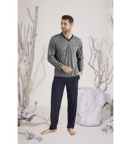 KLY 9107 Erkek V Yaka Uzun Kol Pijama Takım