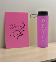 BK Gift Kişiye Özel İsimli Pembe Defter ve Cam Matara Hediye Seti-6, Sevgiliye Hediye, Arkadaşa Hediye, Yeni İş Hediyesi