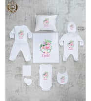 Kçiçek Isimli Kız Bebek 10lu Beyaz Hastane Çıkışı %100 Pamuk