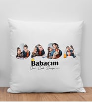 BK Gift Kişiye Özel Fotoğraflı Babalar Günü Tasarımlı Beyaz Kırlent Yastık-1, Babaya Hediye, Ev Dekorasyonu, Babalar Günü Hediyesi