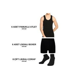 Erkek İç Giyim paketi 6 ad. Atlet 6 Ad. Boxer 8 Çift Çorap