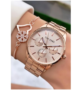 Tom Jones MRD11653 Rose Gold Renk Büyük Kasa Kadın Kol Saati Bileklik Hediyeli