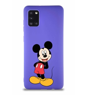 Samsung Galaxy A31 Soft Premier Kapak Mickey Mouse-B Tasarımlı Silikon Kılıf - Mor (Şeffaf)