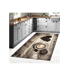 Rovigo Home Dijital Baskı Yıkanabilir Kaymaz Taban Mutfak Halısı RVG2090-SM112 (Kahverengi)