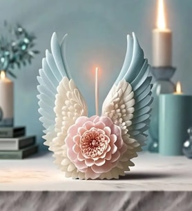 El Yapımı Dekoratif Kanatlı Melek Mumları Doğal Soya Mum Zafir Kanatlı Model