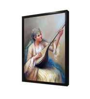 Saz Çalan Kadın Çerçeveli Mdf Tablo