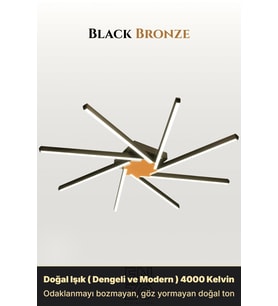Zenit 8 Bronz LED Tavan Avize – Kumandalı Dim Edilebilir – Aşağı Işık