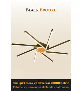 Zenit 8 Bronz LED Tavan Avize – Kumandalı Dim Edilebilir – Aşağı Işık