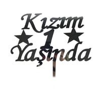 Kızım 1 Yaşında İlk Yaş Doğum Günü Partisi Pleksi Pasta Süsü Gümüş Renk
