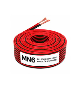 MN250HKF 2x2.50 mm Hoparlör Kablosu 100 Metre Siyah Kırmızı Kordon Amfi Hoparlör ve Ses Sistemi Kablosu