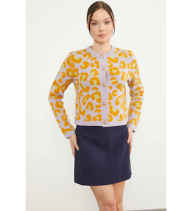 Leopar Desenli Triko Hırka - Lila