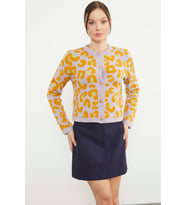 Leopar Desenli Triko Hırka - Lila