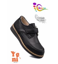Lil Amore Cırt Cırtlı Erkek Çocuk Ayakkabısı – Okul & Sünnet Düğünü İçin Klasik Model Mat Siyah