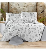 Keep London Home Series Natural Cotton(Doğal Pamuk) Çift Kişilik Nevresim Takımı-Gri (Desenli)