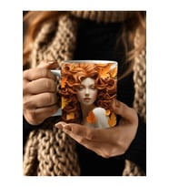 Sonbahar Yaprak Ve Kadın Temalı 3 Boyutlu Tasarım Seramik Kupa Mug - Hediyelik Kupa